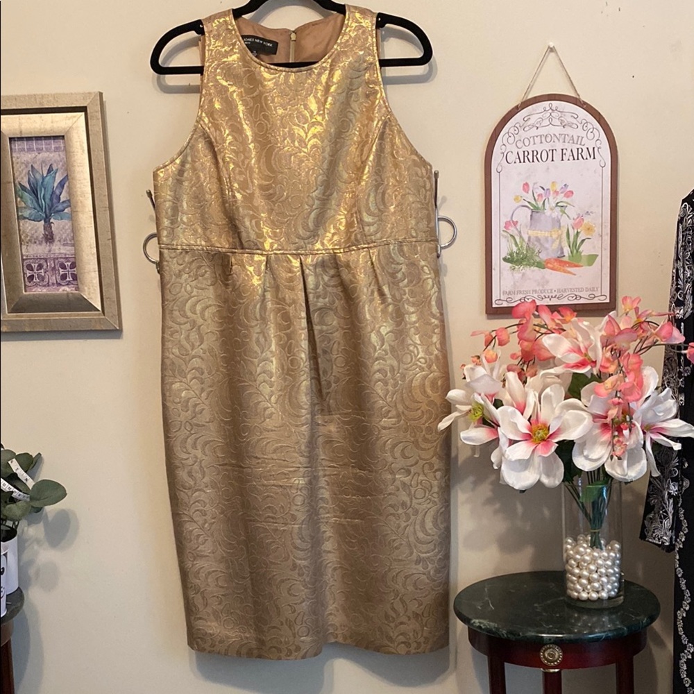 Jones NY Elegant Gold Sleeveless Dress Sz 14